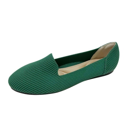 hopeusnice Clearance Women s Knit Slip On Flats Comfortable Loafers Soft Breathable Flat Shoes Walking Shoes Green 36