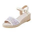 thumbnail image 5 of Sandals for Women 2026 Comfortable Wedge Platform Braided Espadrilles Ankle Strap Open Toe Heels Beach Slip on Summer Shoes D-White Size 7.5, 5 of 5