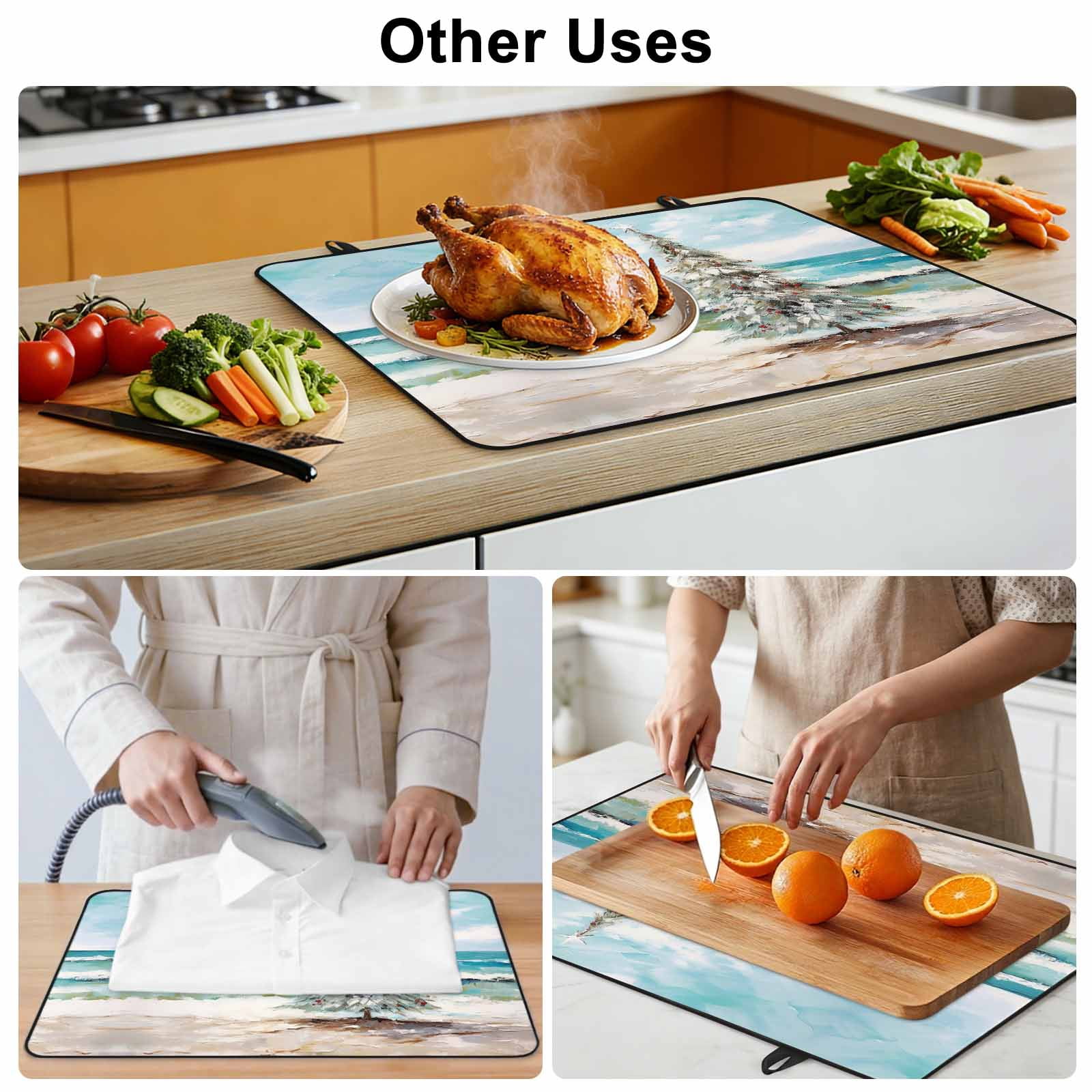Coastal Christmas Tree Stove Top Cover for Electric Stove, Heat-proof & Non Slip Glass Top Stove Cover Protector, Modern Oil Painting Beach Xmas Tree Kitchen Flat Cooktop Rubber Mat 24x21 Inches