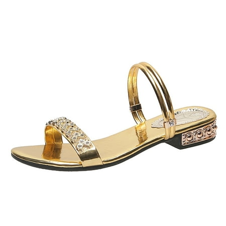 

House Slippers For Women Fashion Spring And Summer Large Size Women Slippers Fashion Low Heel Rhinestone Casual