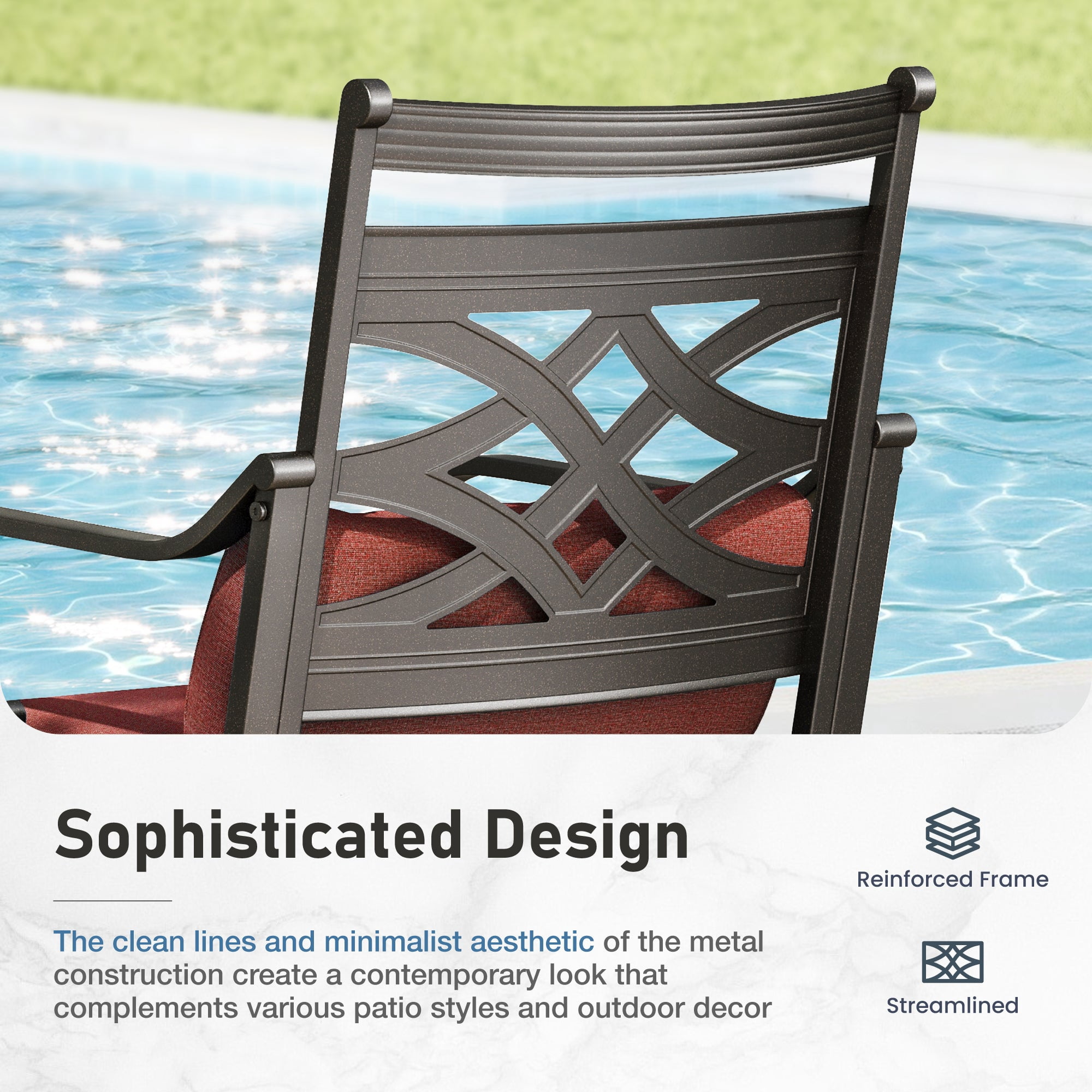Sophia & William 9 Piece Outdoor Patio Dining Set 60" Square Table and Metal Cushioned Chairs Furniture Set for 8, Red