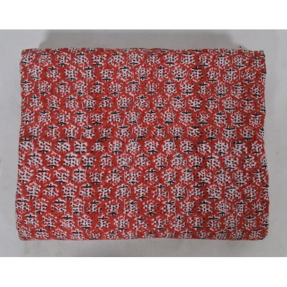 Indian Queen Size Hand Block Floral Print Quilt Cotton Kantha Quilts Handmade Quilt Kantha Throw Kantha Blanket Bedspread Throw Quilt Cotton Bedspread