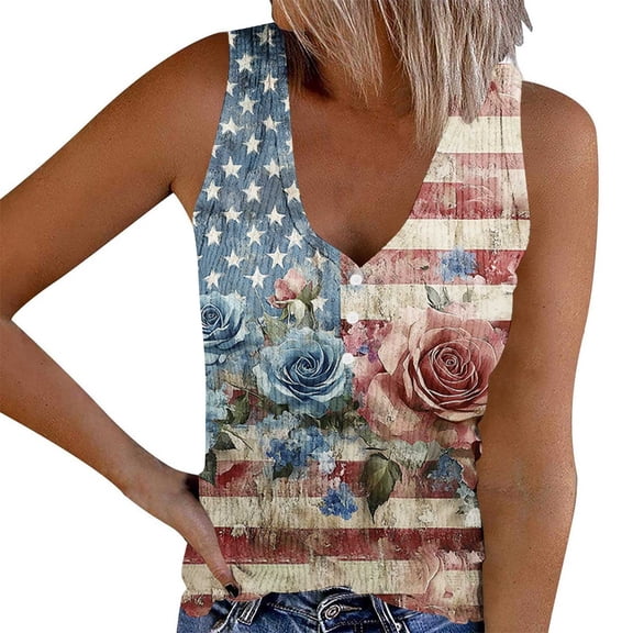 Nfurl 4th of July Shirts for Women Sleeveless Tops 250th Anniversary Independence Day Tank Tops Stars and Stripes Printed USA T-shirts Multicolor,L