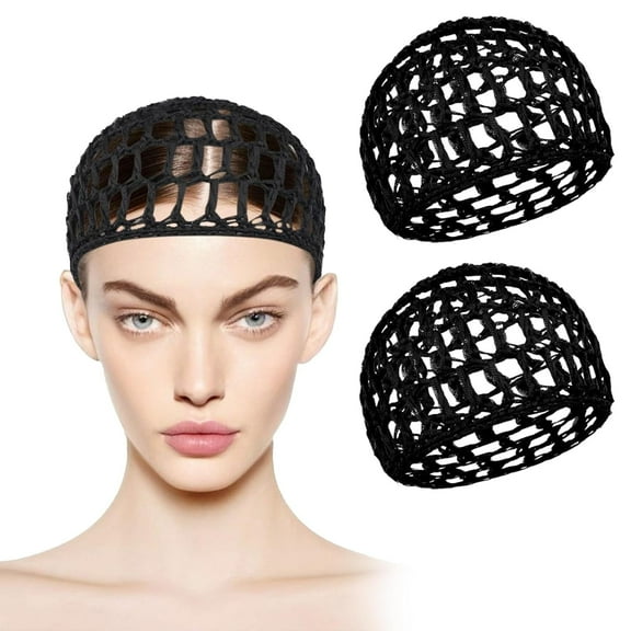 2 PCS Hair Nets for Sleeping,Crochet Mesh Wrap Caps for Silk Press, Curly Hair & Wig Protection,Soft Reusable Bonnets for Women, Lift Strap Weaving Sew For Women Ballet,Black