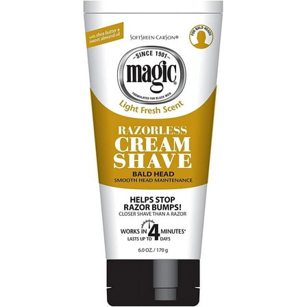Magic Razorless Cream Shave Bald Head 6 Ounce Tube (177ml) (6 Pack)