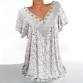 thumbnail image 2 of Zpanxa Summer Tops for Women 2023 Trendy Casual Cap Sleeve Lace Stitching T Shirts Blouse, Loose V Neck Short Sleeve Tee Shirts, Cute Floral Print Boho Summer Tops White L, 2 of 7