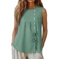 thumbnail image 5 of Sevevn Women's Summer Sleeveless Button Down Tank Top Casual Round Neck Drawstring Waist Flowy Tunic Blouse Green XL, 5 of 7