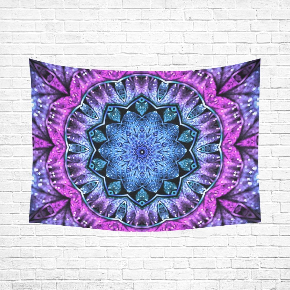PHFZK Floral Art Wall Decor, Glossy Blue and Purple Fractal Psychedelic