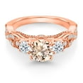 thumbnail image 2 of Gem Stone King 18K Rose Gold Plated Silver Peach Morganite White Topaz and White Moissanite Engagement Ring for Women (1.15 Cttw, Gemstone October Birthstone, Round 6MM and 3MM, Size 5), 2 of 4