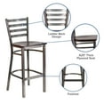 thumbnail image 2 of HERCULES Series Clear Coated Ladder Back Metal Restaurant Barstool - Walnut Wood Seat, 2 of 9