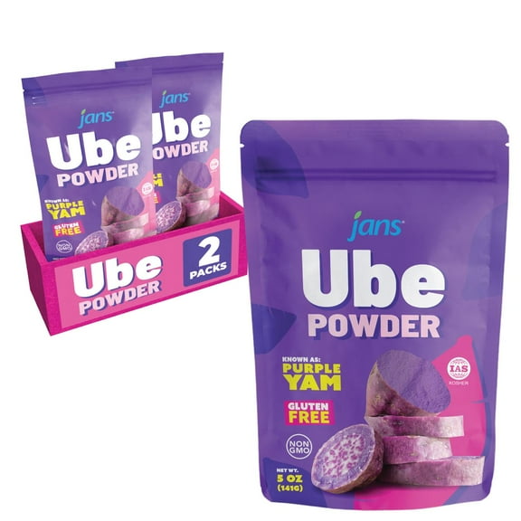 Jans Natural Ube Powder (Purple Yam) – 5 oz | Ube Extract Flavoring for Baking, Lattes, Desserts & Holiday Cookie Mix (Pack of 2)