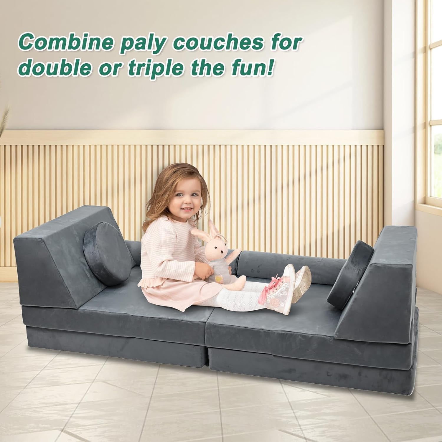 ABORON Kids Couch Play Set Modular Convertible Sofa 10 Piece Fold Out Couch for Bedroom Playroom, for Imaginative Toddler, Boy, Girl, Creative Baby Couch Toddler Couch