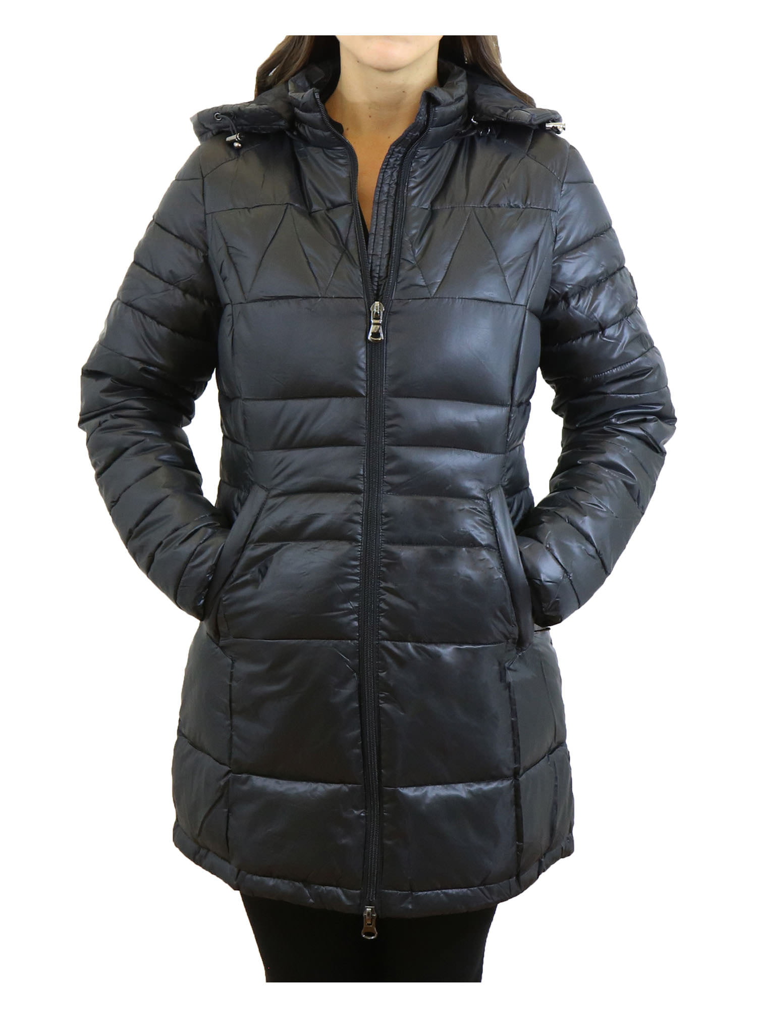 Women's Silhouette Style Puffer Jacket With Detachable Hood - Slim-Fit ...