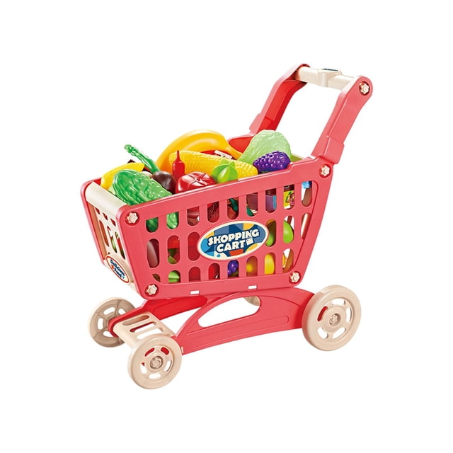 Grocery Carts Toy Large Capacity with Food Accessory Multifunctional Supermarket Red
