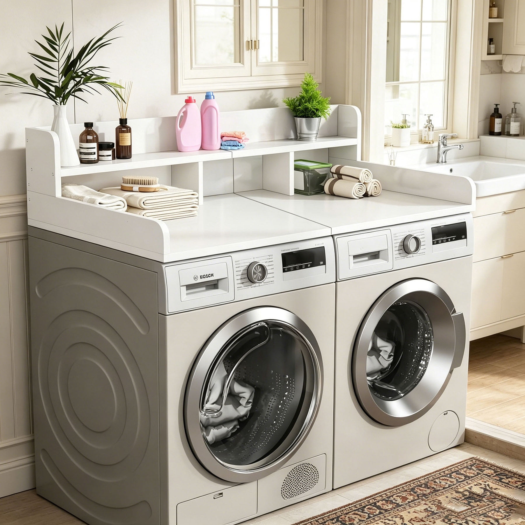 S-HOME Washer Dryer Countertop with Non-slip Pads in Wood Design, 58" x 28" Laundry Organization Shelf Topper