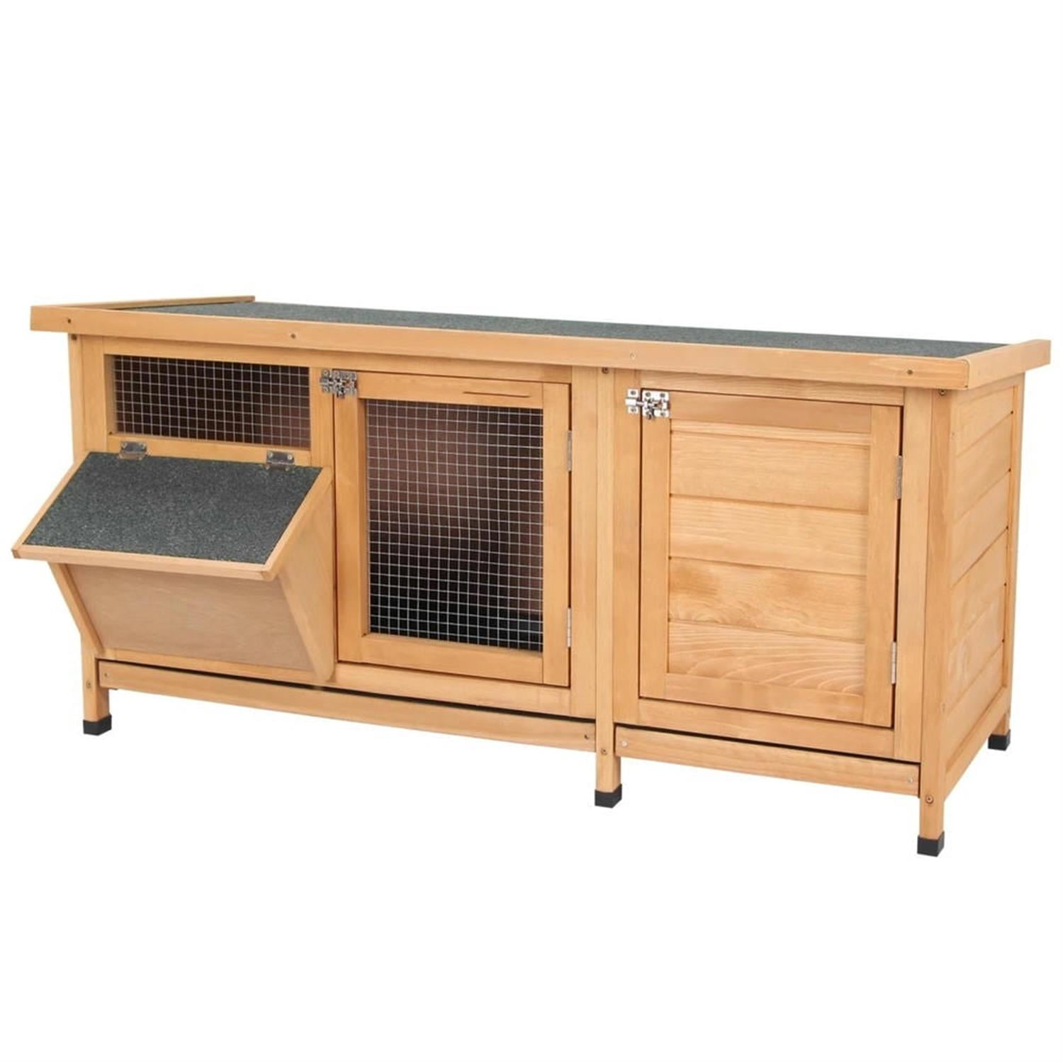 resenkos 44" Outdoor Rabbit Hutch with Waterproof Roof, No Leak Tray and Feeding Trough, Wooden Small Animal Habitat Enclosure Bunny Cage for Bunnies, Guinea Pigs, Yellow