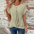 thumbnail image 2 of Feancey Twist Front Tops for Women Roll Up Cap Sleeve Waffle Knit Shirt Solid Color Crew Neck Summer Tees Comfy Loose Textured T-Shirts Mint Green XXL, 2 of 9