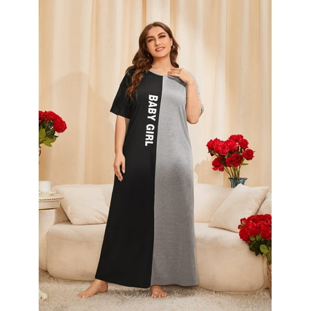

Women s Plus Letter Graphic Two Tone Night Dress 4XL(20) Multicolor Casual F22001D