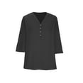 thumbnail image 7 of Pincandy Women Plus Size Neck 3/4 Sleeve Casual Tshirts Loose Basic Tunic Tees Shirts Dressy Casual Henley V-Neck Summer Tops Pleated T-Shirts Loose Fit Tunic Blouses,Dark Gray,4XL, 7 of 7