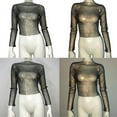 thumbnail image 2 of ZPAQI Women Rhinestones Mesh Long Sleeve Crop Top See Through Fishnet Cover Up T-Shirt, 2 of 21