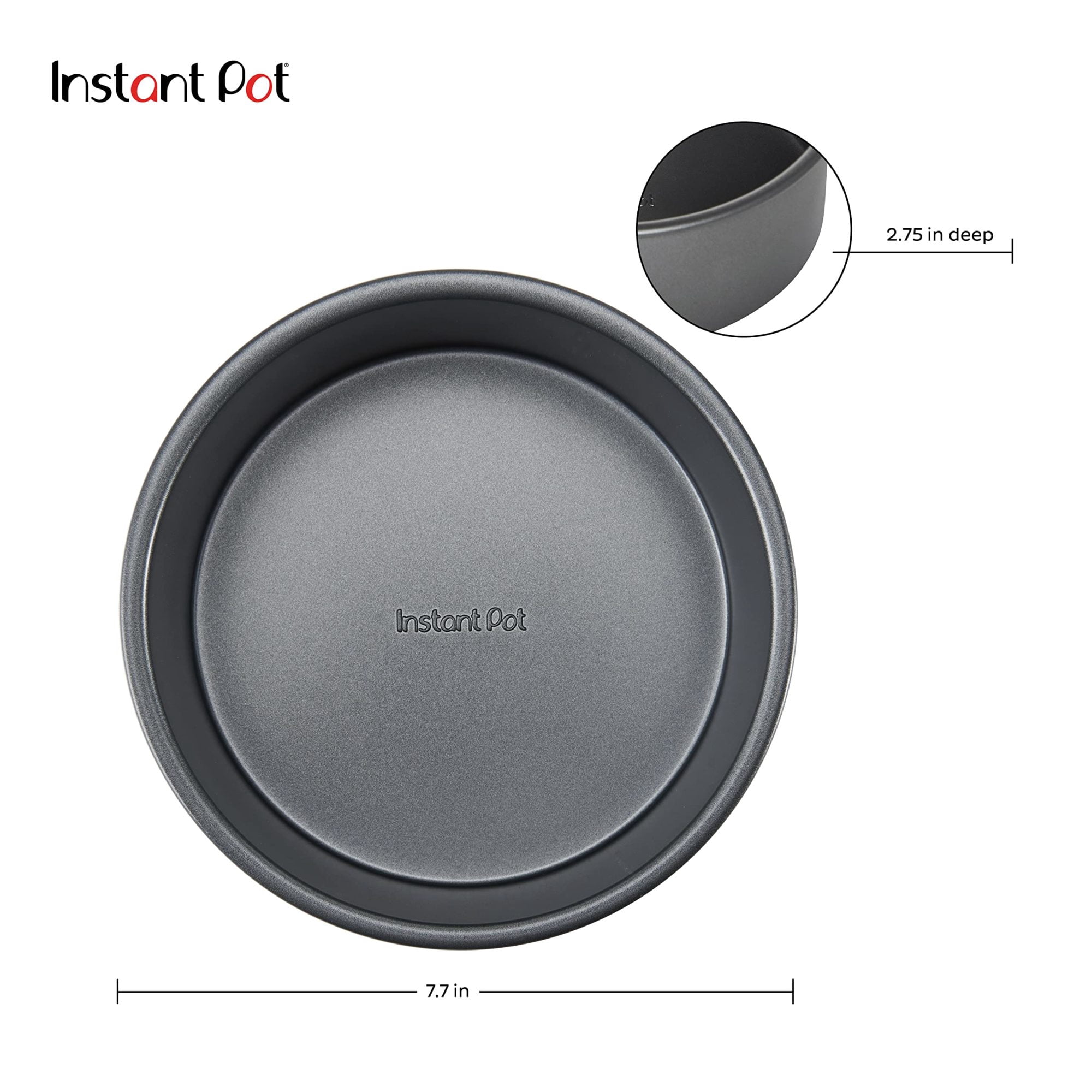 Instant Pot Official 7.5" Round Cake Pan Set of 2 - Nonstick, Heavy-Duty, Oven Safe, Baking, Cooking & Storing - Compatible with 6-Quart & 8-Quart Cookers, Vortex Air Fryer & Duo Crisp (Grey)
