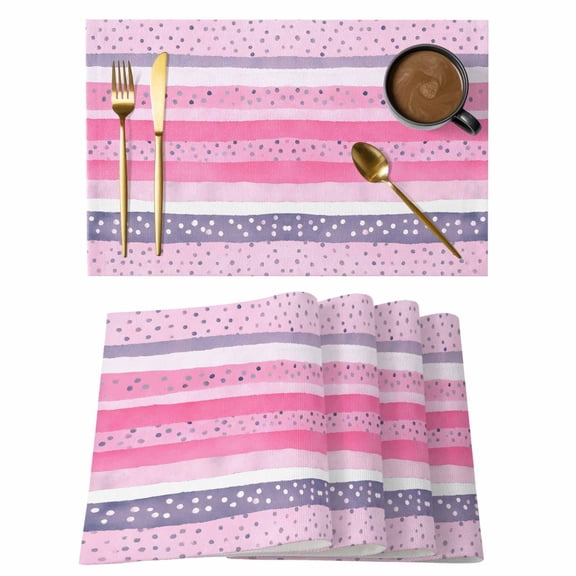 Polka Dots Placemats Set of 2, Modern Abstract Pink Purple Stripes Non-Slip Place Mats Washable Table Mats for Kitchen Dining Table Decorations Indoor/Outdoor