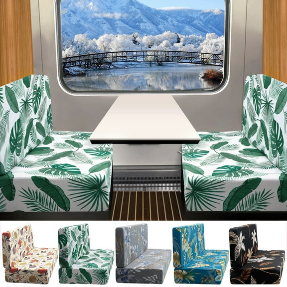 Rosnek Floral RV Dinette Cushion Covers, Replacement Elastic Camper Cushion Slipcovers Stretchable Furniture Protector for RV Camper Car Bench (1 Backrest Cover & 1 Bench Cover)