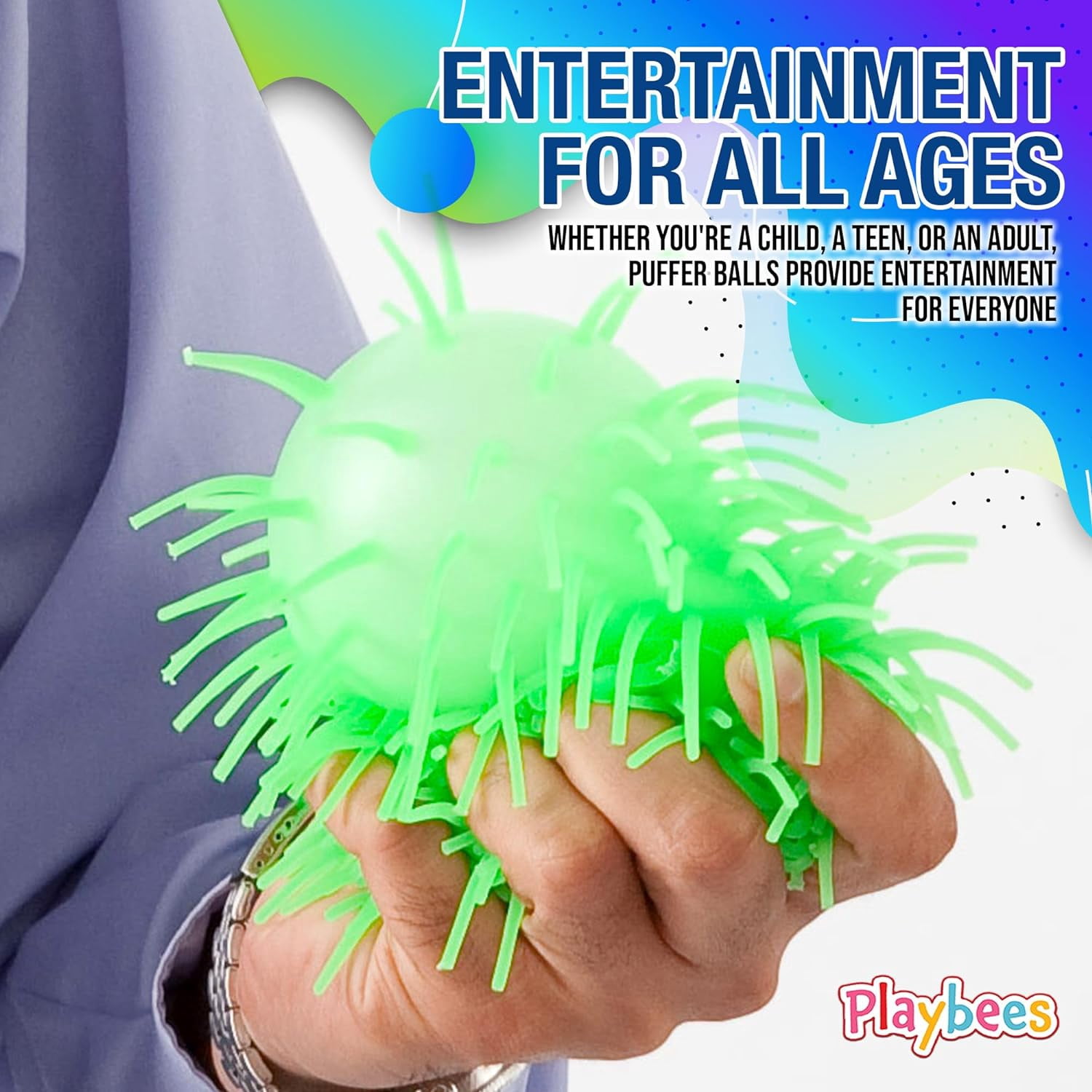 Playbees Soft Spiky Puffer Balls - 12-Pack - 5.5 Inch Sensory Stress Relief Toy - Assorted Colors - Kids and Adults - Fun Fidget Game