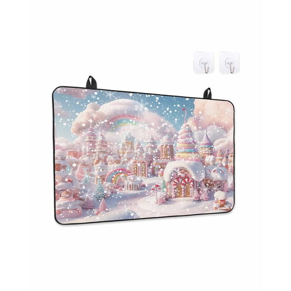 Merry Christmas Stove Top Covers for Electric Stove, 36'x21'' Gnome Elves on Retro Wooden Board Glass Ceramic Stove Cover Foldable Rubber Mat Heat Resistant Cooktop Protector for Kitchen