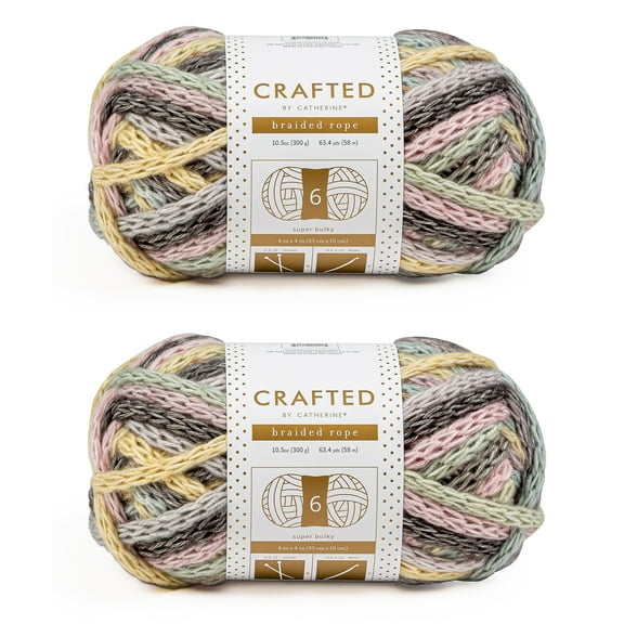 Crafted by Catherine Multi Braided Rope Super Bulky Yarn, 63 yards, 10.5oz/300g (2 Pack)