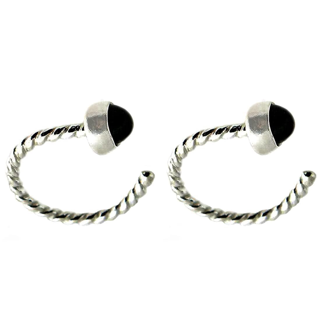 Half Huggie Silver Hoop Earrings for Women Tiny Cartilage Birthstone Stud Piercing Earring Hypoallergenic Screw Back Dainty Cartilage Hoops (Black Onyx 3mm / TW 20 Gauge)