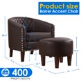 thumbnail image 2 of TrumanPick Barrel Chair with Ottoman Set, Leather Accent  Chair Club Armchairs Comfy Chairs for Living Room, Bedroom, Brown, 2 of 6