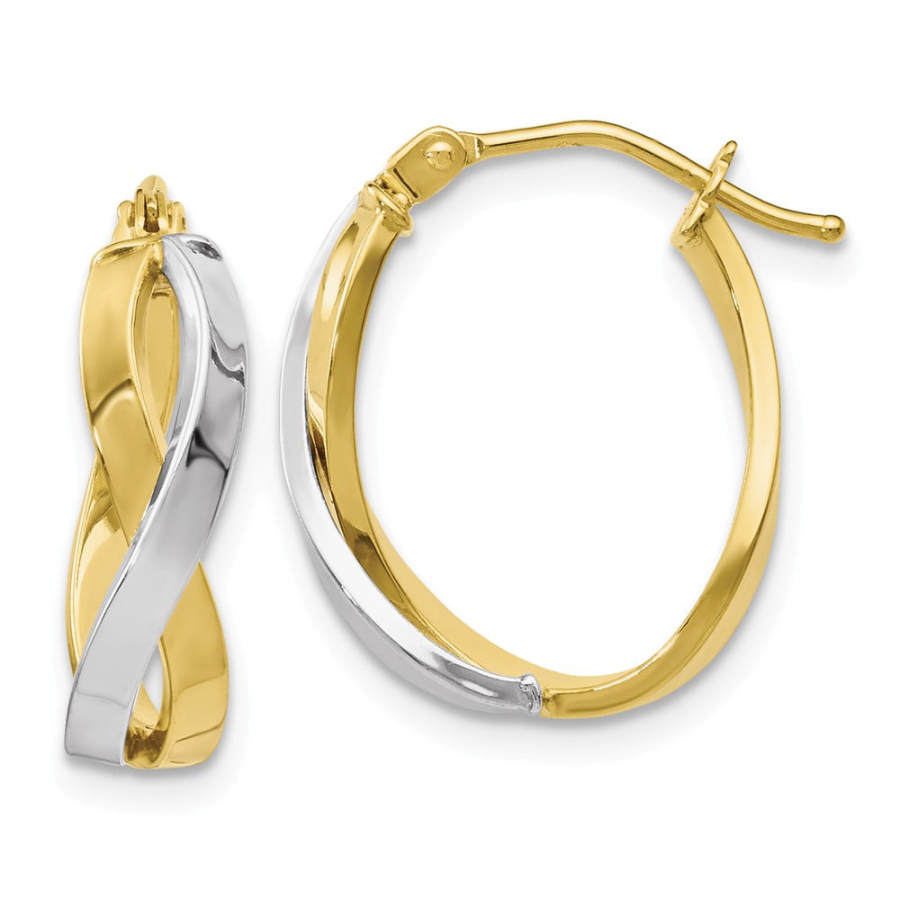 Solid 10k Gold Two-tone Textured Twist Hoop Earrings 17mm x 19mm