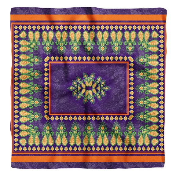 Phagun Purple Floral & Paisley Block Print Pure Silk Square Scarf Neck Wrap Summer Hair Bandanas For Women