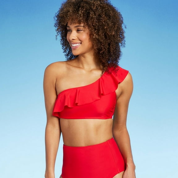 Women's One Shoulder Flounce Bikini Top - Kona Sol‚Ñ¢ Red S