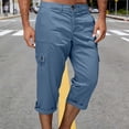 thumbnail image 2 of Xcmzpl Capri Pants for Men Chino Cargo Pants Elastic Waist Rolled Capris Solid Baggy Harem Cropped Trousers with Pockets, 2 of 8
