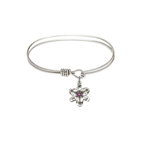 6 1/4 inch Oval Eye Hook Bangle Bracelet w/ Chastity medal charm w/ February Purple Swarovski Crystal