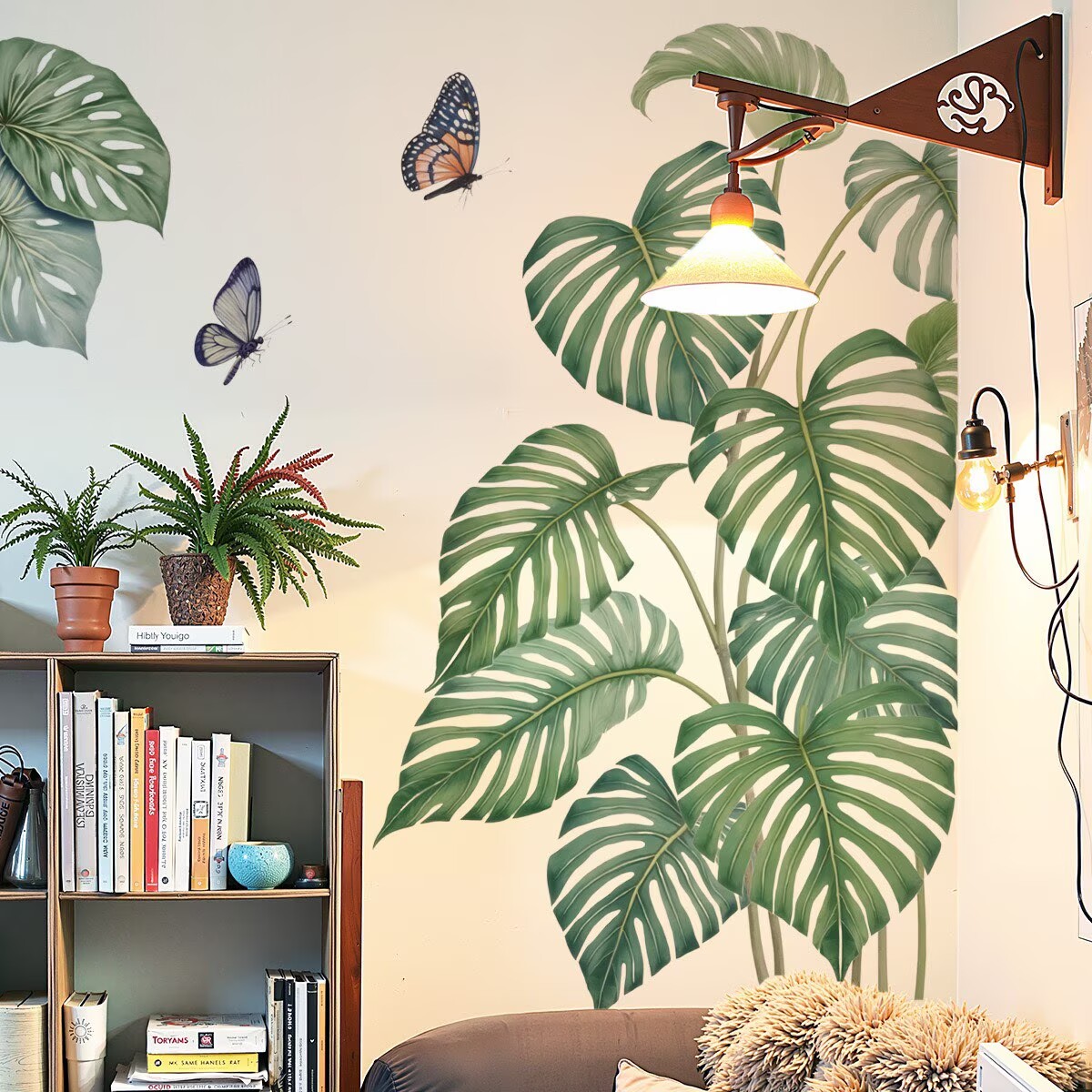 Green Plants Wall Stickers Tropical Leaves Wall Decals Hanging Tree Vine Wall Decal Nature Plants Palm Leaf Wall Sticker Wall Art Mural for Bedroom Living Room Background Office Home Décor