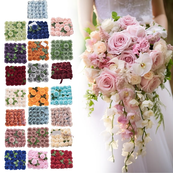 XJGHHSY 25Pcs Pink Roses Artificial Flower, Pink Fake Roses for Decoration, Real touch Foam Rose Bulk with Stem DIY Wedding Bouquet Bride Shower Party Home Decor,Pink
