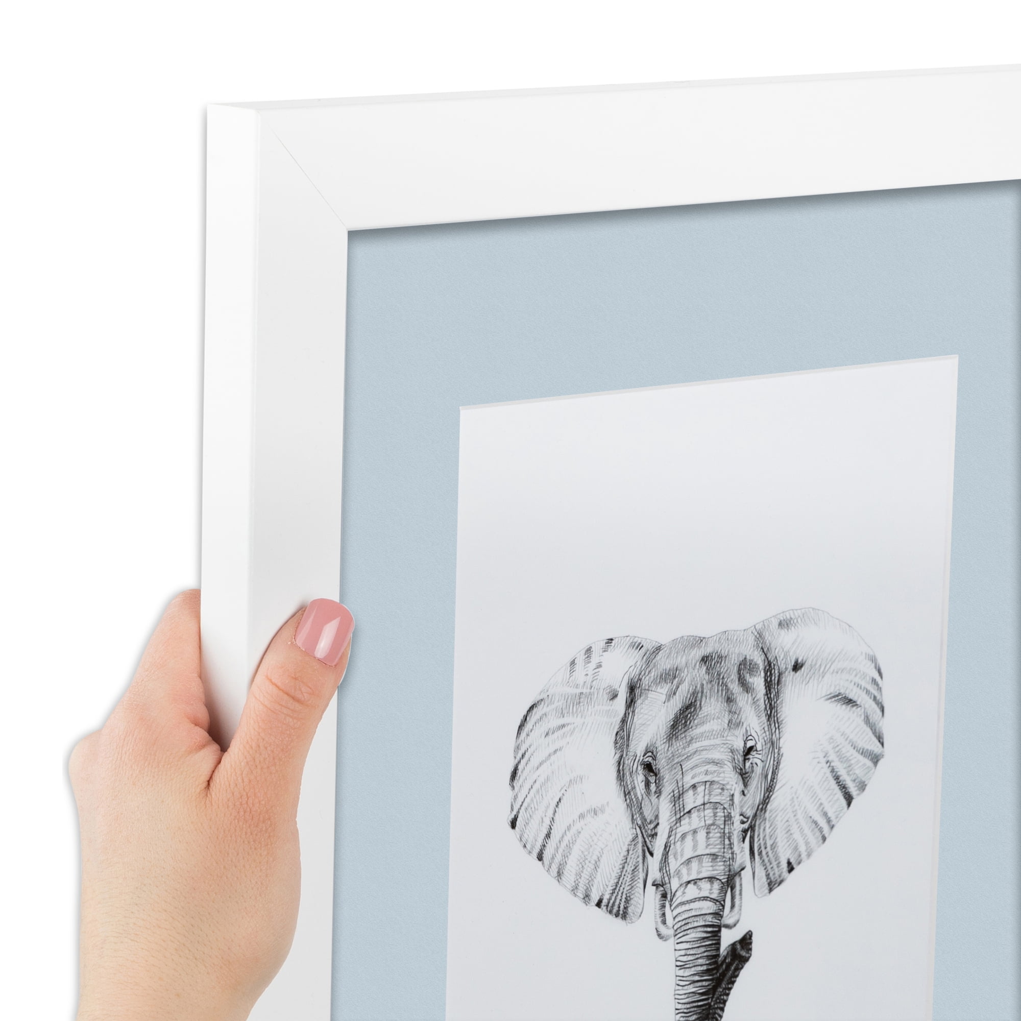 ArtToFrames 22x28" Matted Picture Frame with 18x24" Single Mat Photo Opening Framed in 1.25" Satin White Frame and 2" Baby Blue Mat (FWM-3966-22x28)