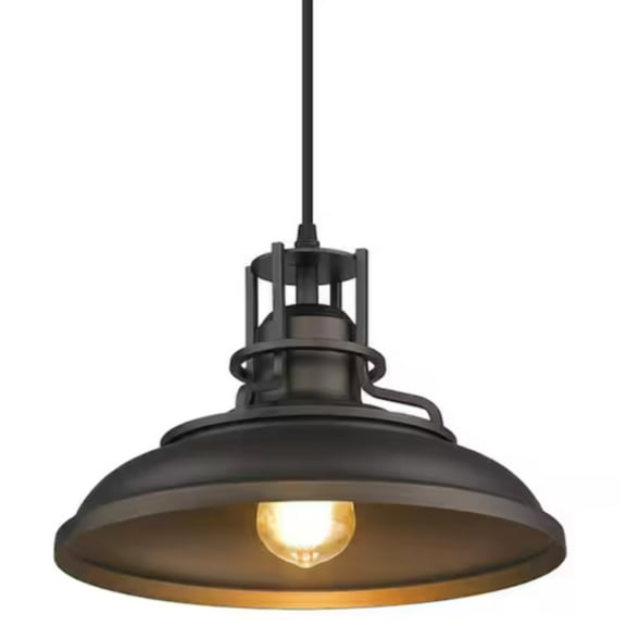 1-Light Farmhouse Vintage Oil Rubbed Bronze Finish Barn Pendant Light with Metal Shade HD4FY15-MPDM