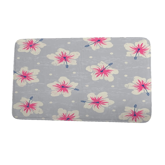 Surf, Sand, & Sea Hibiscus Blooms Gray Floral Print Bath Mat