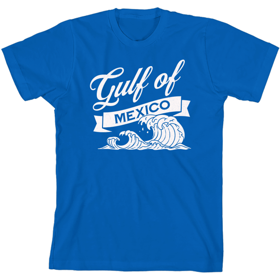 Gulf of Mexico Black and White Wave Youth Royal Blue Crew Neck Short Sleeve Tee-Medium