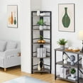 thumbnail image 6 of Tall Rustic Corner Shelf Stand, 5 Tier Wood and Metal Corner Bookshelf, Farmhouse Standing Corner Shelving Bookcase for Living Room, Kitchen, Small Space (Dark Grey Oak), 6 of 6