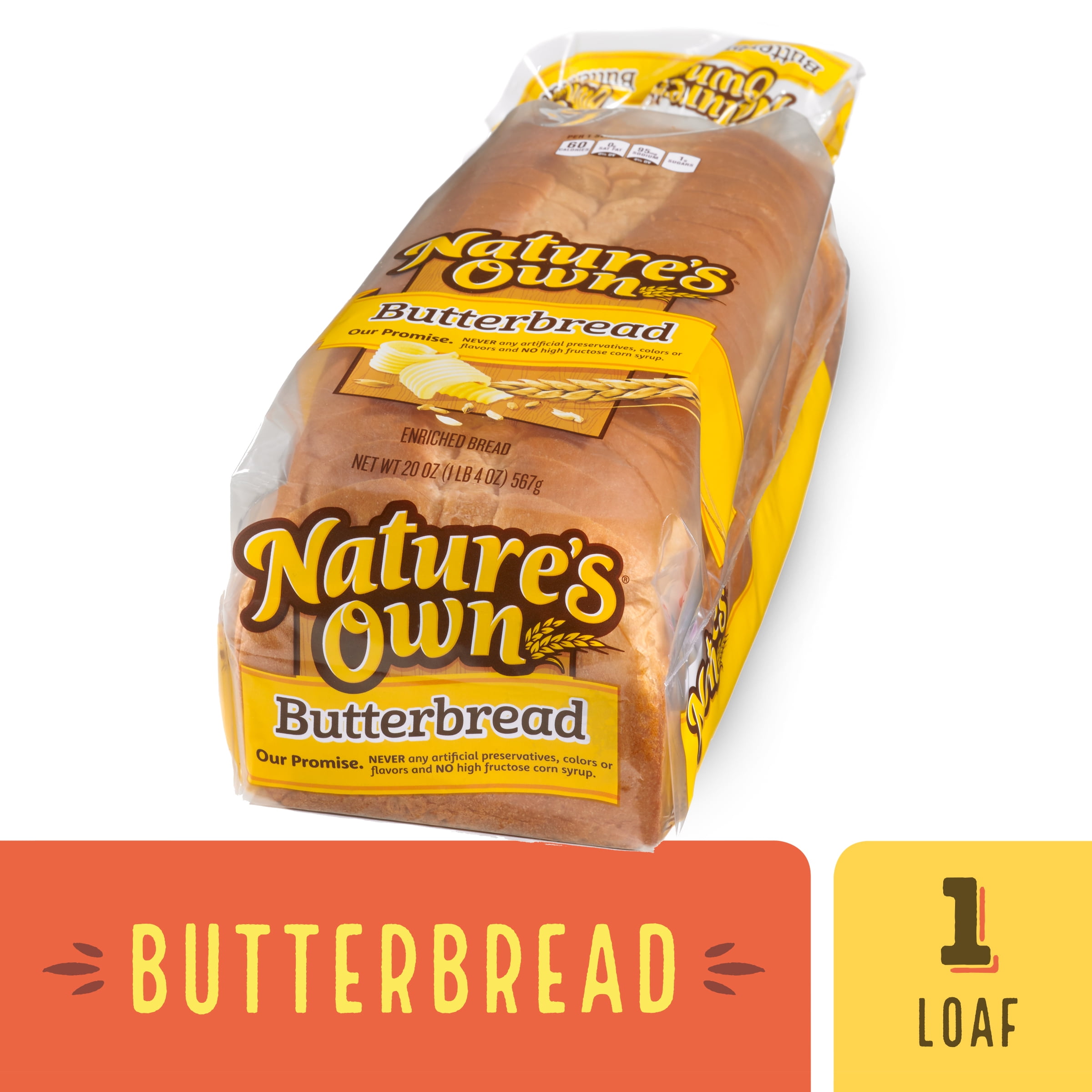 Nature's Own Butterbread Sliced White Bread Loaf, 20 oz, Shelf-Stable(pack of 3)