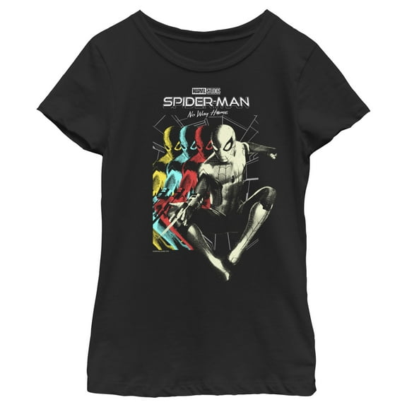 Girl's Marvel Spider-Man: No Way Home Colorful Stack  Graphic Tee Black Small