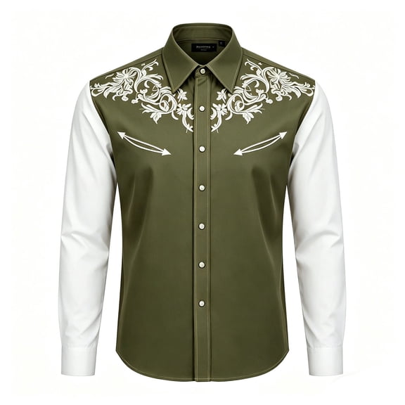 PRfgtbd Festival Shirts for Kids Boys Western Cowboy Shirt Printed Button Down Long Sleeve Shirts Holiday Casual Tops For Children Wear 4-5 Years