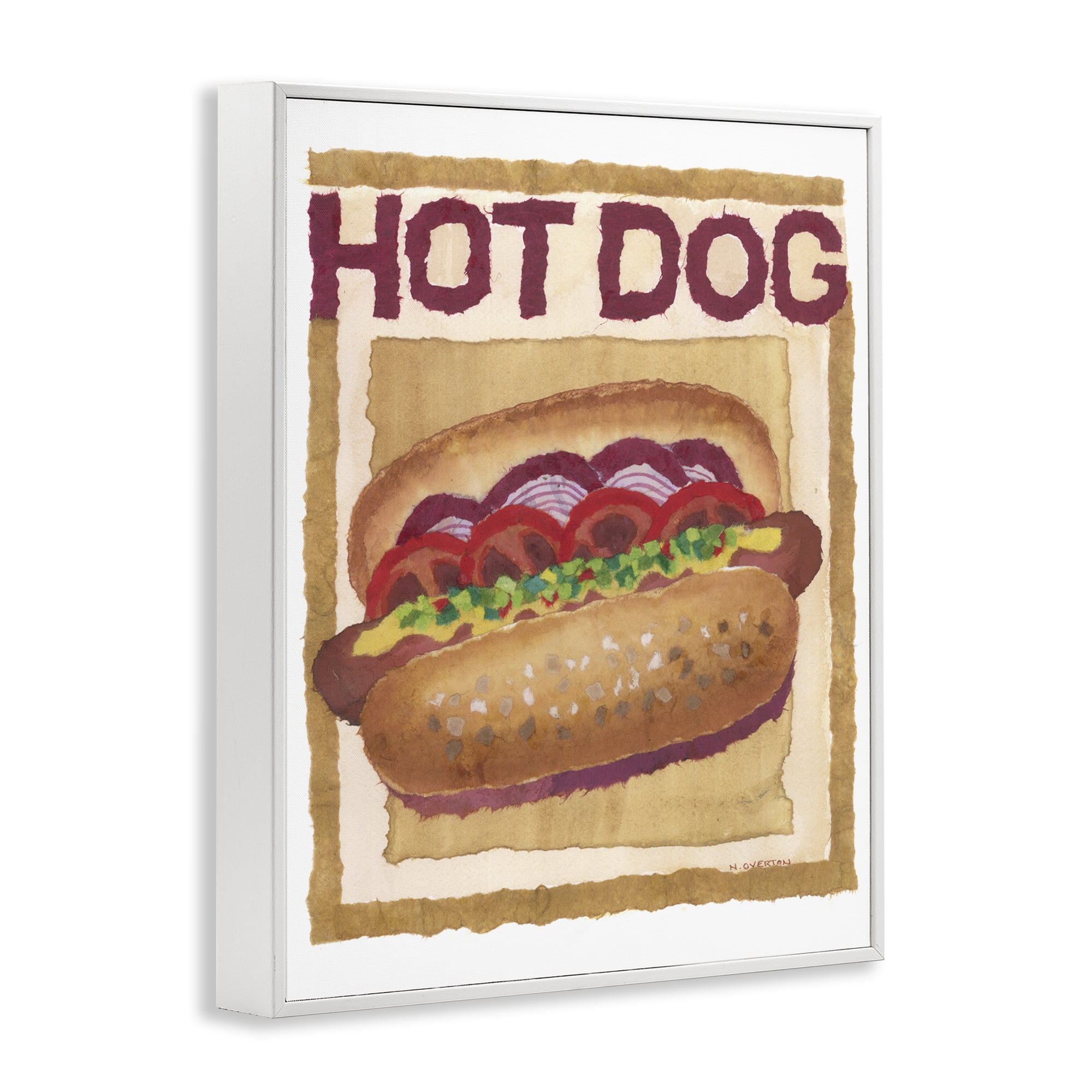 Stupell Industries Traditional Hot Dog Food & Beverage Painting White Framed Art Print Wall Art, 16 x 20