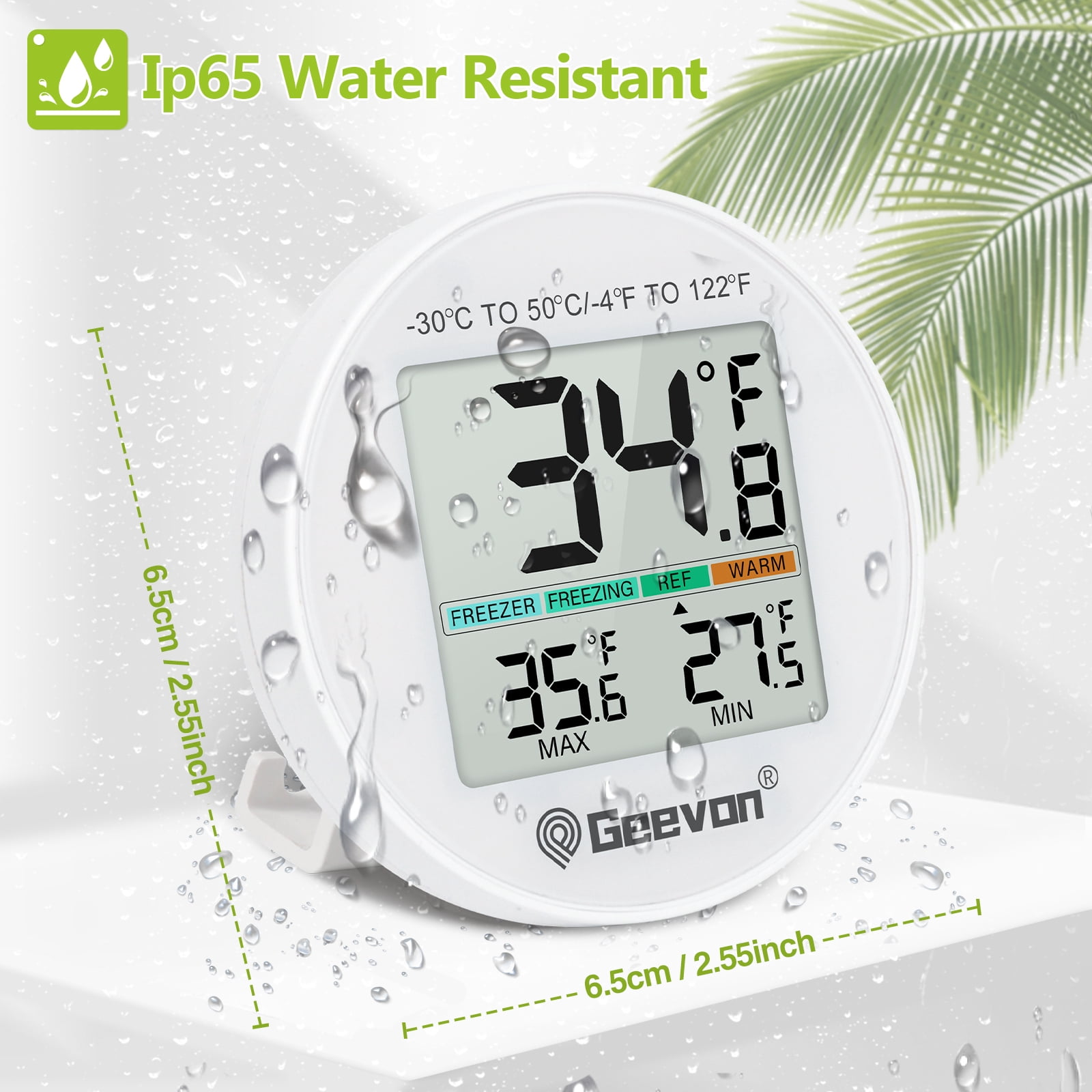 Geevon Small Digital Refrigerator Thermometer 3 Pack, IP65 Waterproof Max/Min Record Function with LCD Screen, Stand and Magnetic Back, for Fridge, Freezer Scenarios(Battery Included)