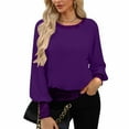 thumbnail image 2 of Lenpel Sequin Tops for Women Lantern Long Sleeve Crew Neck Glitter Patchwork Dressy Casual Shirts Loose Sparkly Blouses(Purple,X-Large), 2 of 6